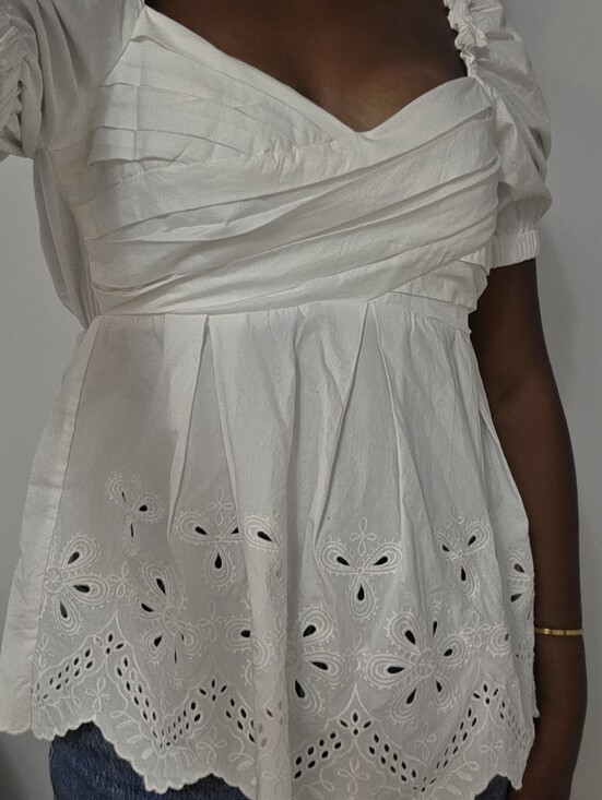 Dresses & Skirts - Women's White Eyelet Peplum Dress Top